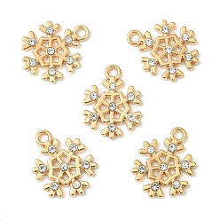 Light Gold Alloy Pendants, with Crystal Rhinestone, for Christmas, Snowflake Charm, Light Gold, 18x14x2mm, Hole: 2mm