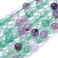Fluorite Natural Fluorite Beads Strands, Faceted, Round, 6mm, Hole: 1mm, about 63~64pcs/strand, 14.96  inch~15.35 inch(38~39cm)