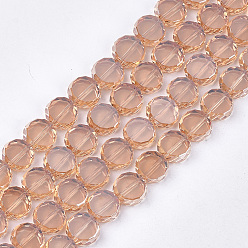 Dark Salmon Electroplate Glass Beads Strands, Faceted, Flat Round, Dark Salmon, 8~8.5x3.5mm, Hole: 1mm, about 80pcs/strand, 24.8 inch