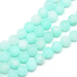 Turquoise Pâle Blanc brins de perles de jade naturels, teint, givré, ronde, turquoise pale, 8~9mm, Trou: 1mm, Environ 46~48 pcs/chapelet, 14.9 pouce
