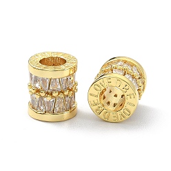 Chapado en Oro Real 18K Granos europeos de diamantes de imitación de bronce, abalorios de grande agujero, columna, real 18 k chapado en oro, 10x9 mm, agujero: 4 mm