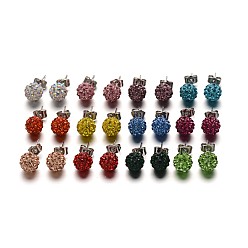 Mixed Color Polymer Clay Rhinestone Ball Stud Earrings, with Stainless Steel Stud Earring Findings, Stainless Steel Color, Mixed Color, 10mm, Pin: 0.8mm