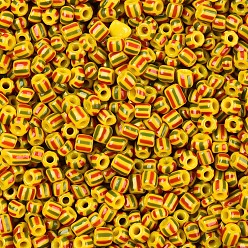 Gold 6/0 Opaque Colours Seep Glass Seed Beads, Round Hole, Round with Stripe Pattern, Gold, 3~4.5x3~4.5mm, Hole: 1.2~1.5mm, about 450g/bag