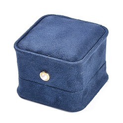 Темно-Синий Бархат кольца коробки, с акриловой жемчужины, квадратный, для свадьбы, футляр для хранения ювелирных изделий, темно-синий, 2-1/4x2-1/4x1-7/8 дюйм (5.8x5.8x4.7 см)