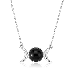 Noir Collier pendentif triple lune déesse zircone cubique, bijoux en argent sterling pour femmes, noir, 15.75 pouce (40 cm)