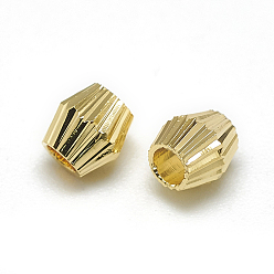 Real 18K Gold Plated Brass Corrugated Beads, Bicone, Real 18K Gold Plated, 4x4mm, Hole: 1mm
