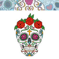 Colorful Halloween Theme Luminous Body Art Tattoos Stickers, Removable Temporary Tattoos Paper Stickers, Skull, Colorful, 85x60mm