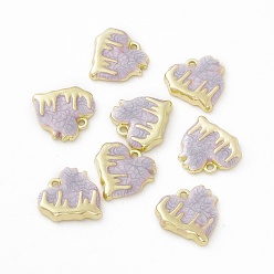 Lilac Alloy Enamel Pendants, Light Gold, Melting Heart Charm, Lilac, 18x18x3.8mm, Hole: 1.6mm
