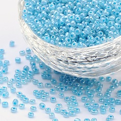 Pale Turquoise 8/0 Glass Seed Beads, Ceylon, Round, Round Hole, Pale Turquoise, 8/0, 3mm, Hole: 1mm, about 1111pcs/50g, 50g/bag, 18bags/2pounds