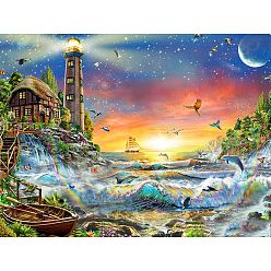 Lighthouse DIY Scenery 5D Full Drill Diamond Painting Kits, including Resin Rhinestones, Diamond Sticky Pen, Tray Plate and Glue Clay, Lighthouse Pattern, 300x400mm