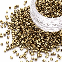 Goldenrod Glass Bugle Beads, Metallic Colours, Goldenrod, 2.5~3x2mm, Hole: 0.9mm, about 15000pcs/pound