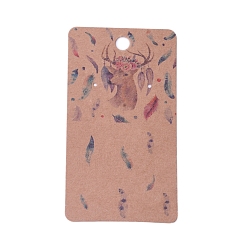 BurlyWood Cartón pendiente tarjetas de presentación, rectángulo con reno de navidad / patrón de ciervo, burlywood, 9x5x0.04 cm, agujero: 1.5 mm