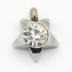 Cristal 201 colgantes del encanto estrella de diamantes de imitación de acero inoxidable, Grado A, facetados, cristal, 9x8x3 mm, agujero: 1 mm