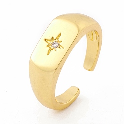 Real 18K Gold Plated Clear Cubic Zirconia Star Signet Open Cuff Ring, Brass Jewelry for Women, Cadmium Free & Lead Free, Real 18K Gold Plated, US Size 7 3/4(17.9mm)