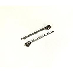 Gunmetal Iron Hair Bobby Pin Findings, Gunmetal, Size: about 2mm wide, 52mm long, 2mm thick, Tray: 8mm in diameter, 0.5mm thick