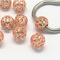 Or Rose Perles européennes en alliage, Perles avec un grand trou   , rondelle, creux, or rose, 11x9.5mm, Trou: 5mm