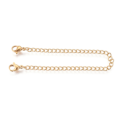 Real 21K Gold Plated Vacuum Plating 304 Stainless Steel Chain Extender, with Curb Chains and Lobster Claw Clasps, Real 18K Gold Plated, 80x6.5mm, Ring: 4x3x0.6mm, Clasp: 10.5x6.5x3.5mm