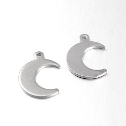 Stainless Steel Color Moon 304 Stainless Steel Pendants, Stainless Steel Color, 16x11x1mm, Hole: 1mm