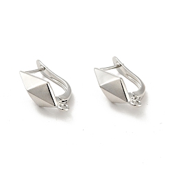 Platinum Faceted Rhombus Rack Plating Brass Hoop Earring Findings, with Latch Back Closure and Horizontal Loop, Long-Lasting Plated, Cadmium Free & Lead Free, Platinum, 20.5x13x7.5mm, Hole: 1.2mm, Pin: 0.9mm