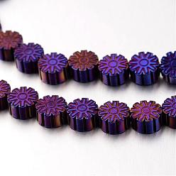 Purple Plated Electroplate Non-magnetic Synthetic Hematite Bead Strands, Snowflake, Purple Plated, 6x3mm, Hole: 1mm, about 62pcs/strand, 15.7 inch