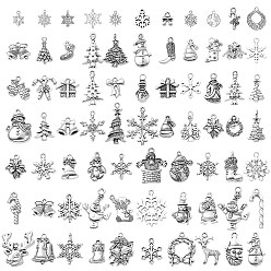 Antique Silver 74Pcs 74 Style Tibetan Style Alloy Pendants, Mixed Shapes, Christmas Theme, Antique Silver, 10~30x7.5~21.5x1~5mm, hole: 1~2.5mm, 1pc/style