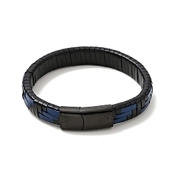 Черный Цвет Металла Кожаный плетеный прямоугольный браслет с 304 магнитными застежками из нержавеющей стали для мужчин и женщин, металлический черный , 8-5/8 дюйм (22 см)