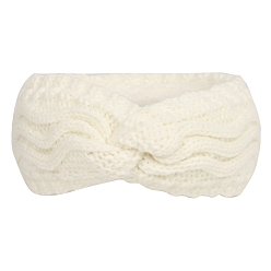Floral White Polyacrylonitrile Fiber Yarn Warmer Headbands with Velvet, Soft Stretch Thick Cable Knit Head Wrap for Women, Floral White, 245x100mm