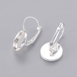 Silver Brass Leverback Earring Findings, Lead Free and Cadmium Free, Silver Color Plated, Size: about 14mm wide, 25mm long, 12mm inner diameter