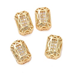Clear Eco-friendly Brass Micro Pave Cubic Zirconia Multi-strand Links, Rack Plating, Cadmium Free & Lead Free, Rectangle Octagon, Golden, Clear, 12x8x5mm, Hole: 1.2mm