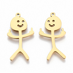Real 18K Gold Plated 201 Stainless Steel Pendants, Human Charm, Real 18K Gold Plated, 32.5x17x1.5mm, Hole: 1.4mm