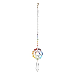 Colorful Glass Bullet Pendant Decorations, with Imitation Austrian Crystal Beads, 304 Stainless Steel Split Rings, Flower, Colorful, 250mm