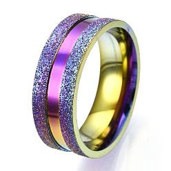 Rainbow Color 201 Stainless Steel Grooved Finger Ring for Men Women, Rainbow Color, Inner Diameter: 20mm, Wide: 8mm