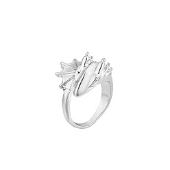 Platinum Alloy Dragon Open Cuff Ring, Gothic Ring for Men Women, Platinum, US Size 8 1/2(18.5mm)