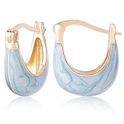 Bleu Boucles d'oreilles créoles en émail, bijoux en laiton doré pour femme, bleu, 17~18x16x6.5mm, pin: 0.5x1 mm