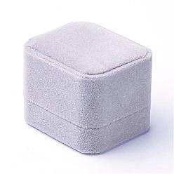 Светло-серый Бархат кольца коробки, украшения подарочные коробки, прямоугольные, светло-серый, 5.1x6.0x4.7 см