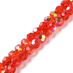 Rouge Perles en verre electroplate, de couleur plaquée ab , facette, rondelle, rouge, 8x7.3mm, Trou: 1.4mm, Environ 70 pcs/chapelet, 20.28'' (51.5 cm)