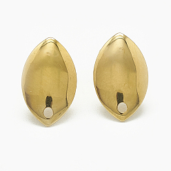 Golden 304 Stainless Steel Stud Earring Findings, with Loop, Horse Eye, Golden, 14.5x9mm, Hole: 1.4mm, Pin: 0.8mm