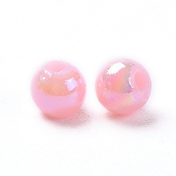 Pink Eco-Friendly Poly Styrene Acrylic Beads, AB Color Plated, Round, Pink, 5mm, Hole: 1mm, about 7500pcs/500g