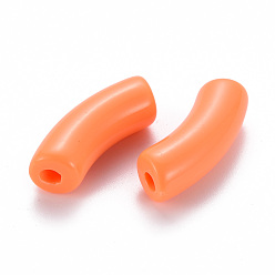 Coral Opaque Acrylic Beads, Curved Tube, Coral, 36x13.5x11.5mm, Hole: 4mm, about 133pcs/500g