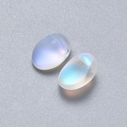Clear Transparent Spray Painted Glass Charms, with Glitter Powder, Oval, Clear AB, 8.5x6x4.5mm, Hole: 1mm
