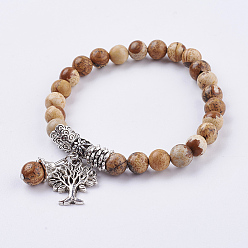 Jaspe Image Image naturelle bracelets jaspe extensibles, avec pendentifs de style tibétain, 2 pouces (51 mm)