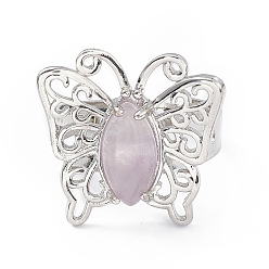 Amethyst Natural Amethyst Butterfly Adjustable Ring, Platinum Brass Jewelry for Women, Cadmium Free & Lead Free, US Size 8 1/2(18.5mm)