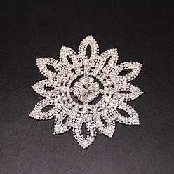 Claro Accesorios de adorno de diamantes de imitación de latón y cristal, para vestido de novia, flor, plata, 102x93x10 mm