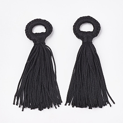 Black Polyester Tassel Big Pendant Decorations, Black, 98~110x24~26x10~15mm, Hole: 14mm