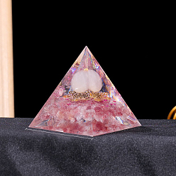 Strawberry Quartz Resin Orgonite Pyramid Display Decorations, with Natural Strawberry Quartz, for Home Office Desk, 60mm