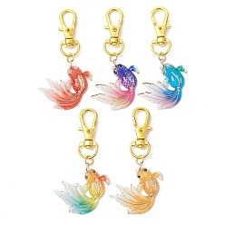 Mixed Color Fish Acrylic Pendant Decoration, with Alloy Clasp, Mixed Color, 63mm