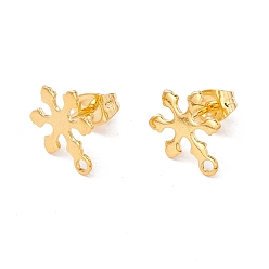 Real 24K Gold Plated 201 Stainless Steel Stud Earring Findings, with Ear Nuts and 304 Stainless Steel Pins, with Horizontal Loops, Snowflake, Real 24K Gold Plated, 12x9mm, Hole: 1.4mm, Pin: 0.7mm