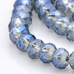 Light Steel Blue Full Rainbow Plated Faceted Rondelle Glass Beads Strands, Light Steel Blue, 6x4mm, Hole: 1mm, about 85pcs/strand, 16 inch