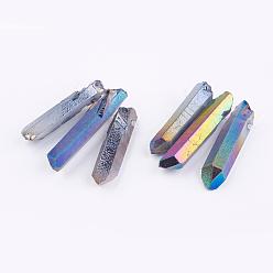Coloré Perles de verre graduées en cristal de quartz naturel électrolytique, nuggets, colorées, 21~43x5~13mm, trou: 1 mm, 3 pcs / ensemble 