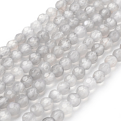 Grey Agate Natural Grey Agate Beads Strands, Faceted Round, Gray, 4mm, Hole: 1mm, about 45pcs/strand, 7 inch